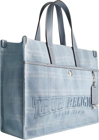 True Religion Tote Bag, Women's Striped Denim City Purse Handbag with Adjustable Shoulder Strap, Denim in Saudi Arabia