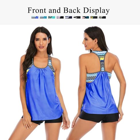 Zando Plus Size Tankini Swimsuit for Women Two Piece Womens Swimsuits Tummy Control Athletic Bathing Suit for Women Top with Shorts Swim Dress Tankini Tops with Shorts Green Floral 2XL in Saudi Arabia