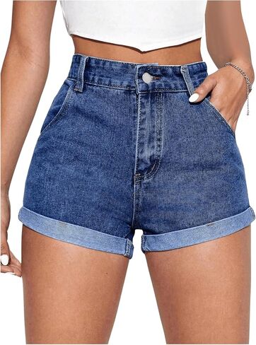 Soly Hux Women's Women High Pherged Straight Jean Shorts Disual Summer Summer Pants Short in Kuwait