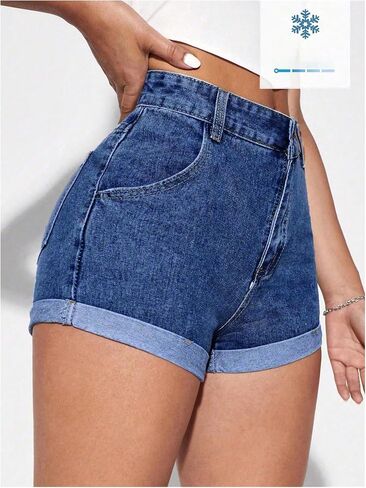 Soly Hux Women's Women High Pherged Straight Jean Shorts Disual Summer Summer Pants Short in Kuwait