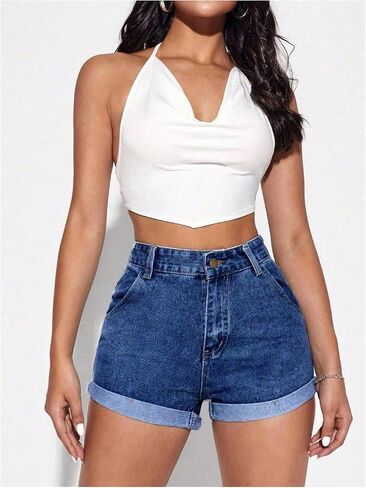 Soly Hux Women's Women High Pherged Straight Jean Shorts Disual Summer Summer Pants Short in Kuwait