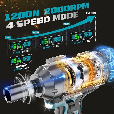 مفتاح التأثير اللاسلكي Ecarke 1/2 بوصة لبطارية ديوالت ، و 900 قدم رطل (1200N.M). in Kuwait