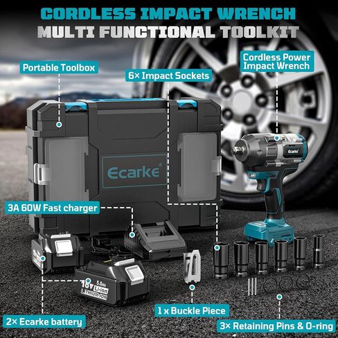 مفتاح التأثير اللاسلكي Ecarke 1/2 بوصة لبطارية ديوالت ، و 900 قدم رطل (1200N.M). in Kuwait