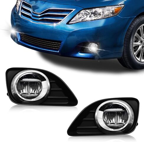 LED و DRL Fog Lights تناسب 2005-2011 Toyota Tacoma/ 2007-2013 Tundra/ 2004-2006 Solara/ 2008-2015 Sequoia ، 1 زوج من مصابيح الضباب الأمامية لقيادة الوفير مع DRL و AMBER TELD LIGHT in Kuwait