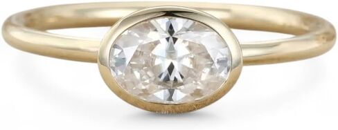 East West Bezel Set 1 Carat Oval Cut Moissanite Solitaire Promise Ring In 14K Yellow Gold Women's Minimaloiost Stacking Ring Moissanite Birthday Goift For Wife BY SHIVJEWELCRAFTS in Saudi Arabia