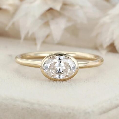 East West Bezel Set 1 Carat Oval Cut Moissanite Solitaire Promise Ring In 14K Yellow Gold Women's Minimaloiost Stacking Ring Moissanite Birthday Goift For Wife BY SHIVJEWELCRAFTS in Saudi Arabia