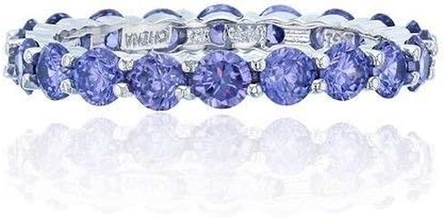 DECADENCE Sterling Silver 3mm Round Tanzanite Cubic Zirconia Prong Set Eternity Band Ring in Saudi Arabia