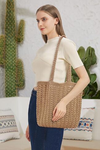 Teeyee Boho Crochet Summer Handbag Handmade Cotton Rope Conttle Counter Counter Count in Kuwait