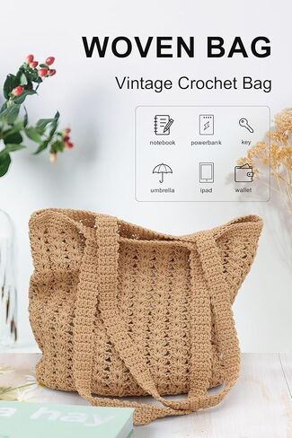 Teeyee Boho Crochet Summer Handbag Handmade Cotton Rope Conttle Counter Counter Count in Kuwait