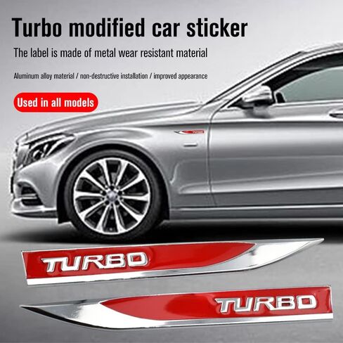 2pcs/الزوج 3D Turbo Car Side Fender الخلفي جذع الشارة شارة شارة توربو شارة (أحمر) in Saudi Arabia