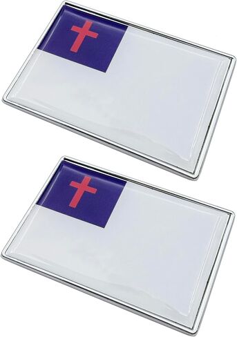 2 Pcs 3D Christian Flag Metal Car Stickers Chrome Decals,2.3 x 1.6 Inch Metal Truck Stickers,Patriotic Car Motorcycle Emblem. in Saudi Arabia