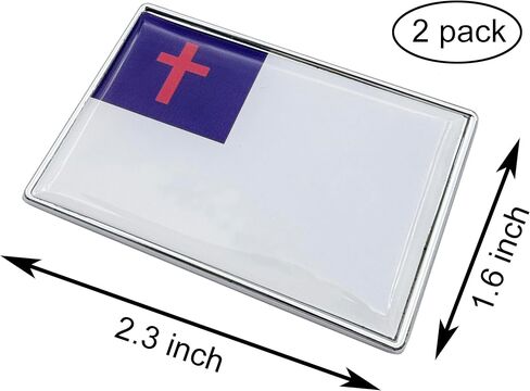 2 Pcs 3D Christian Flag Metal Car Stickers Chrome Decals,2.3 x 1.6 Inch Metal Truck Stickers,Patriotic Car Motorcycle Emblem. in Saudi Arabia