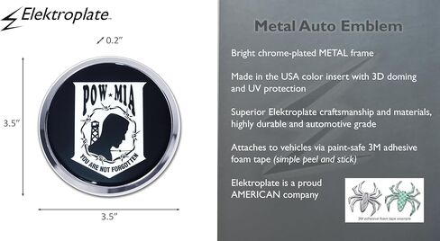 Elektroplate Officially Licensed POW/MIA You are Not Forgotten All Metal Emblem for Cars, Trucks, and All Auto | Universal Fit at 3.5" x 3.5" | Weatherproof in Saudi Arabia