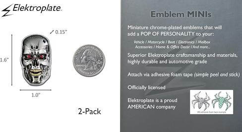 Elektroplate مرخص رسميًا 2 شعارات Chrome Movie Mini Mini للدراجات النارية ، والكرافيرات المائية ، والزخارف | ملاءمة عالمية في 1.6 "× 1.0" | مانعة للتسلية | 2 عبوة in Kuwait