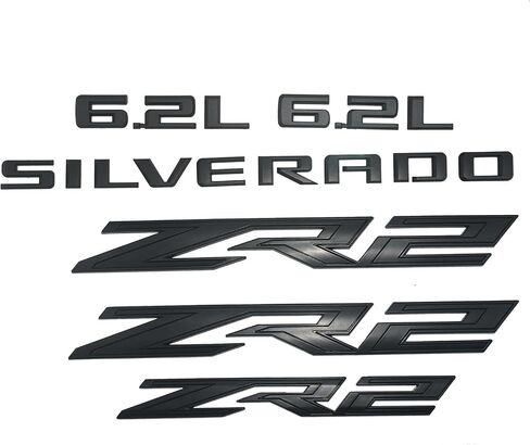 6pcs ZR2 6.2L Silverado Emblems 3D شارة Fender الحرف الخلفي استبدال ملصق اللوحة لعام 2022 2023 2024 Silverado 1500 (Black Matte) in Saudi Arabia