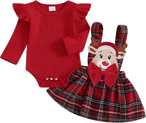 أول طفلة عيد الميلاد طفلة ملابس حديثي الولادة رومبير و Santa Corduroy تنورة ملابس الملابس ملابس (سانتا كلوز الأحمر ، 6-12 شهر) in Saudi Arabia