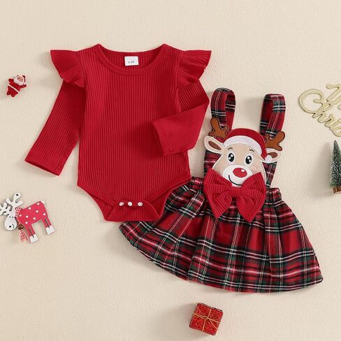 أول طفلة عيد الميلاد طفلة ملابس حديثي الولادة رومبير و Santa Corduroy تنورة ملابس الملابس ملابس (سانتا كلوز الأحمر ، 6-12 شهر) in Saudi Arabia
