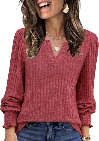 Lylinan Womens Sweaters V Neck Long Sleeve Pullover Tops Fall Fashion Casual Clothes S-XXL in Saudi Arabia