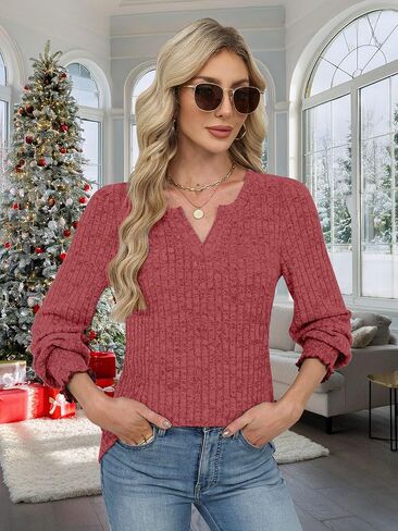 Lylinan Womens Sweaters V Neck Long Sleeve Pullover Tops Fall Fashion Casual Clothes S-XXL in Saudi Arabia
