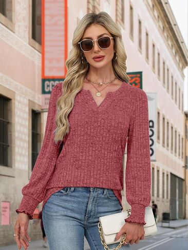 Lylinan Womens Sweaters V Neck Long Sleeve Pullover Tops Fall Fashion Casual Clothes S-XXL in Saudi Arabia