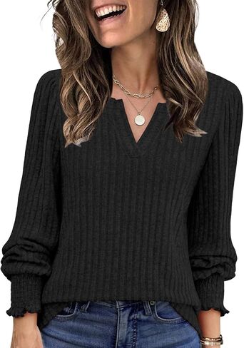 Lylinan Womens Sweaters V Neck Long Sleeve Pullover Tops Fall Fashion Casual Clothes S-XXL in Saudi Arabia