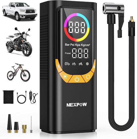 Nexpow NP17 ضاغط الهواء المحمول ، 150 PSI نفخ الإطارات الرقمية ، والتضخم السريع مع الإغلاق التلقائي ، وضوء LED ، وفتحات متعددة للسيارة ، والدراجة ، والكرة ، والتصميم المدمج ، والبرتقالي in Saudi Arabia
