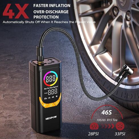 Nexpow NP17 ضاغط الهواء المحمول ، 150 PSI نفخ الإطارات الرقمية ، والتضخم السريع مع الإغلاق التلقائي ، وضوء LED ، وفتحات متعددة للسيارة ، والدراجة ، والكرة ، والتصميم المدمج ، والبرتقالي in Saudi Arabia