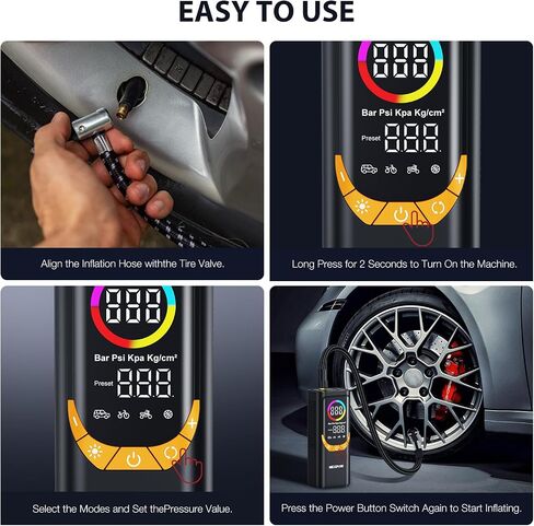 Nexpow NP17 ضاغط الهواء المحمول ، 150 PSI نفخ الإطارات الرقمية ، والتضخم السريع مع الإغلاق التلقائي ، وضوء LED ، وفتحات متعددة للسيارة ، والدراجة ، والكرة ، والتصميم المدمج ، والبرتقالي in Saudi Arabia