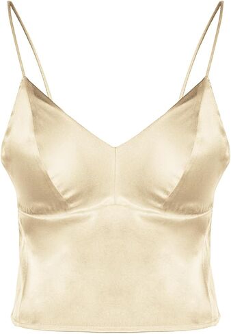 Women's Real Mulberry Silk Satin Bralette Camisole - Wireless Bra Crop Top, V-Neck Spaghetti Strap Tank Top in Saudi Arabia