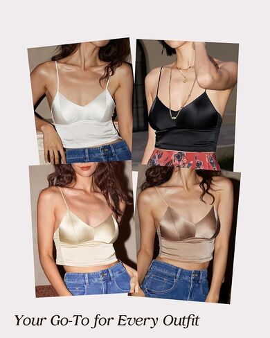 Women's Real Mulberry Silk Satin Bralette Camisole - Wireless Bra Crop Top, V-Neck Spaghetti Strap Tank Top in Saudi Arabia