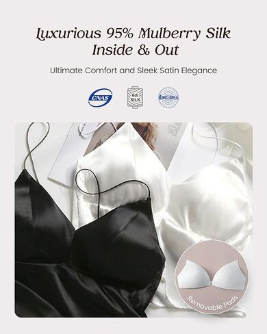 Women's Real Mulberry Silk Satin Bralette Camisole - Wireless Bra Crop Top, V-Neck Spaghetti Strap Tank Top in Saudi Arabia