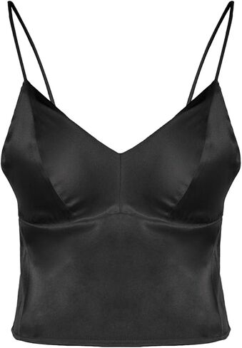 Women's Real Mulberry Silk Satin Bralette Camisole - Wireless Bra Crop Top, V-Neck Spaghetti Strap Tank Top in Saudi Arabia