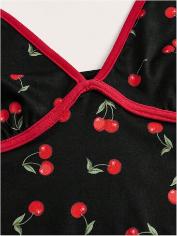 Women's Cherry Print Halter Camisole Tops Backless Slim Fit Crop Tops Coquette Streetwear Going Out Cami Tops in Saudi Arabia