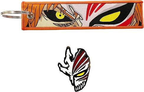 Japanese Anime Bleach Tokyo Hero Set of One Embroidered Fabric Keychain and One Enamel Metal Pin Badge Jewelry Accessory for Backpack Clothes Caps in Saudi Arabia