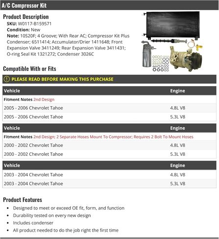A/C Compressor Kit with Condenser - 10S20F - 4-Groove - Compatible with 2000-2006 Chevy Tahoe with Rear AC in Saudi Arabia