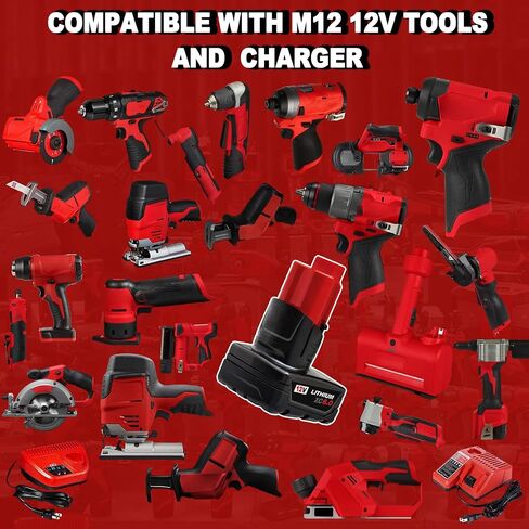 2 Pack 6Ah for M-12 Battery Replacement 48-11-2440 48-11-2450 48-11-2460 ...【for-Milwaukee M 12 Battery High Output】 Compatible with Milwaukee 12V Tools and 12 volt Lithium Battery Charger (2) in Saudi Arabia