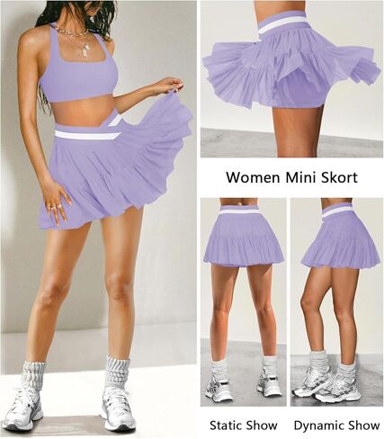 Women's Pleated Flowy Ruffle Tennis Skirt Skort for Women Crossover High Waisted Mini Athletic Skirt with Shorts Pocket in Kuwait