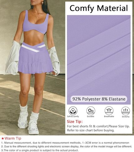 Women's Pleated Flowy Ruffle Tennis Skirt Skort for Women Crossover High Waisted Mini Athletic Skirt with Shorts Pocket in Kuwait