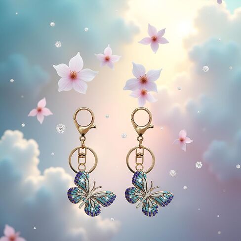 2 Pcs Bling Butterfly Keychain, Crystal Bling Diamond Keychain, Butterfly Accessories for Women Car Keys, Car Keychain in Saudi Arabia