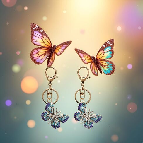 2 Pcs Bling Butterfly Keychain, Crystal Bling Diamond Keychain, Butterfly Accessories for Women Car Keys, Car Keychain in Saudi Arabia