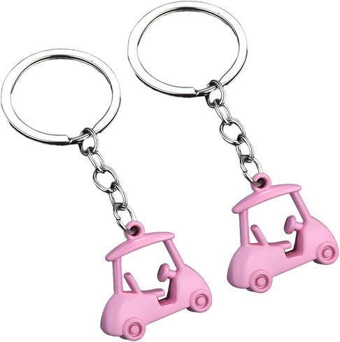 2PCS Car Golf Cart Keychain, Zinc Alloy Golfer Vehicle Key Chains, Automotive Key Ring Holder Ornament, Universal Fit (Pink) in Kuwait