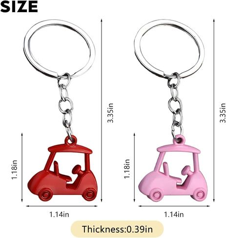 2PCS Car Golf Cart Keychain, Zinc Alloy Golfer Vehicle Key Chains, Automotive Key Ring Holder Ornament, Universal Fit (Pink) in Kuwait