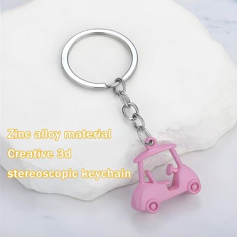 2PCS Car Golf Cart Keychain, Zinc Alloy Golfer Vehicle Key Chains, Automotive Key Ring Holder Ornament, Universal Fit (Pink) in Kuwait