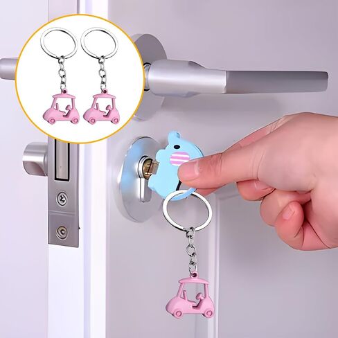 2PCS Car Golf Cart Keychain, Zinc Alloy Golfer Vehicle Key Chains, Automotive Key Ring Holder Ornament, Universal Fit (Pink) in Kuwait