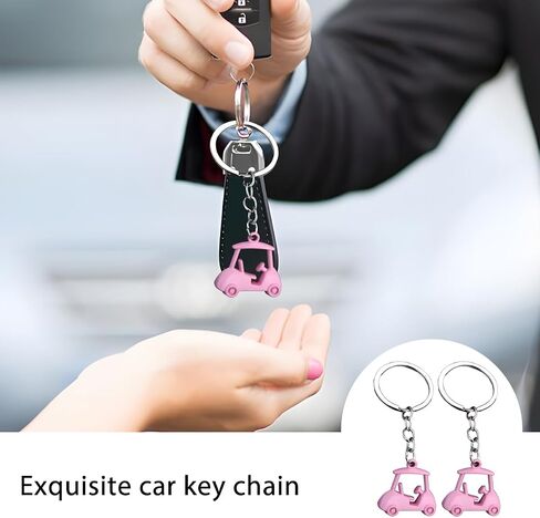 2PCS Car Golf Cart Keychain, Zinc Alloy Golfer Vehicle Key Chains, Automotive Key Ring Holder Ornament, Universal Fit (Pink) in Kuwait