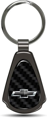 for Chevrolet Black Logo Real Black Carbon Fiber Metal Teardrop Key Chain Keychain, Official Licensed in Saudi Arabia