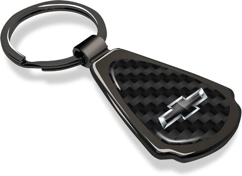 for Chevrolet Black Logo Real Black Carbon Fiber Metal Teardrop Key Chain Keychain, Official Licensed in Saudi Arabia
