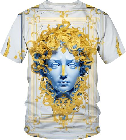 LAOLIUSN Men's Gold Shiny Printed T-Shirt - Golden Ornate Theme, Floral Graphic Tee Shirt in Kuwait