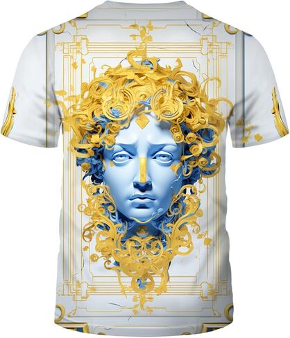 LAOLIUSN Men's Gold Shiny Printed T-Shirt - Golden Ornate Theme, Floral Graphic Tee Shirt in Kuwait