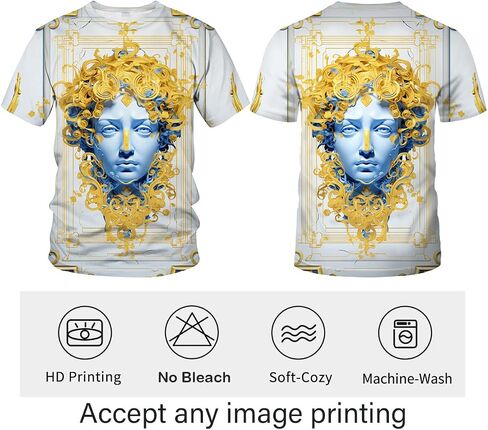 LAOLIUSN Men's Gold Shiny Printed T-Shirt - Golden Ornate Theme, Floral Graphic Tee Shirt in Kuwait